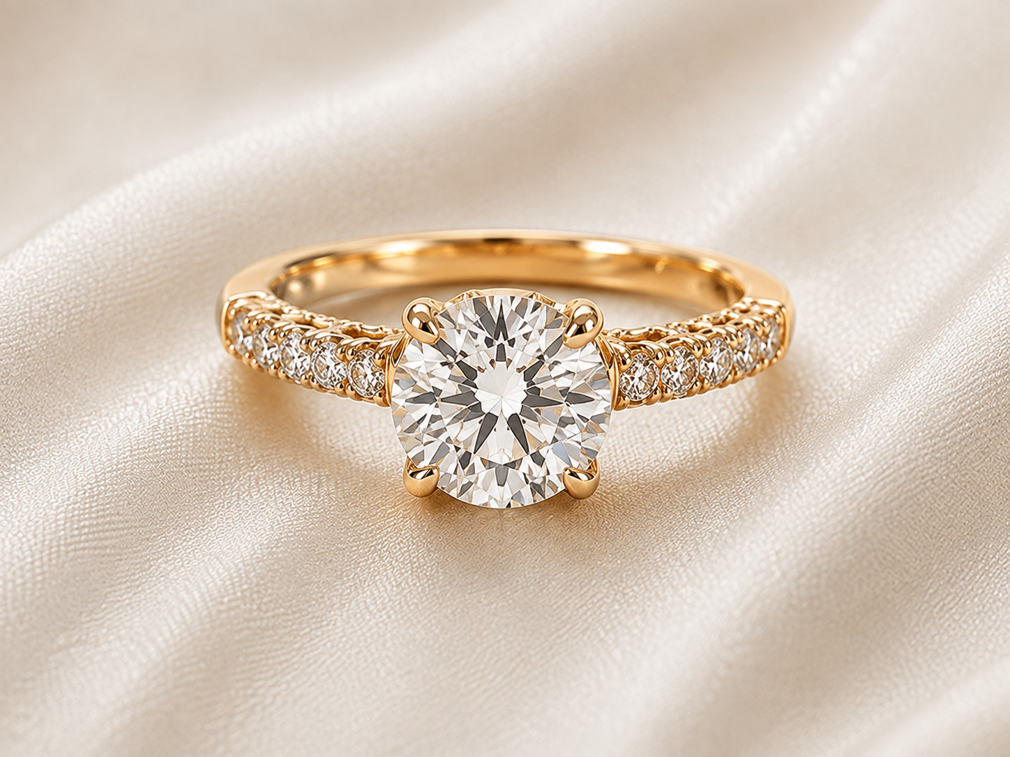 The Aurelia Ring 14K Yellow Gold Round Lab-Grown Diamond Pavé Engagement Ring - Image 5