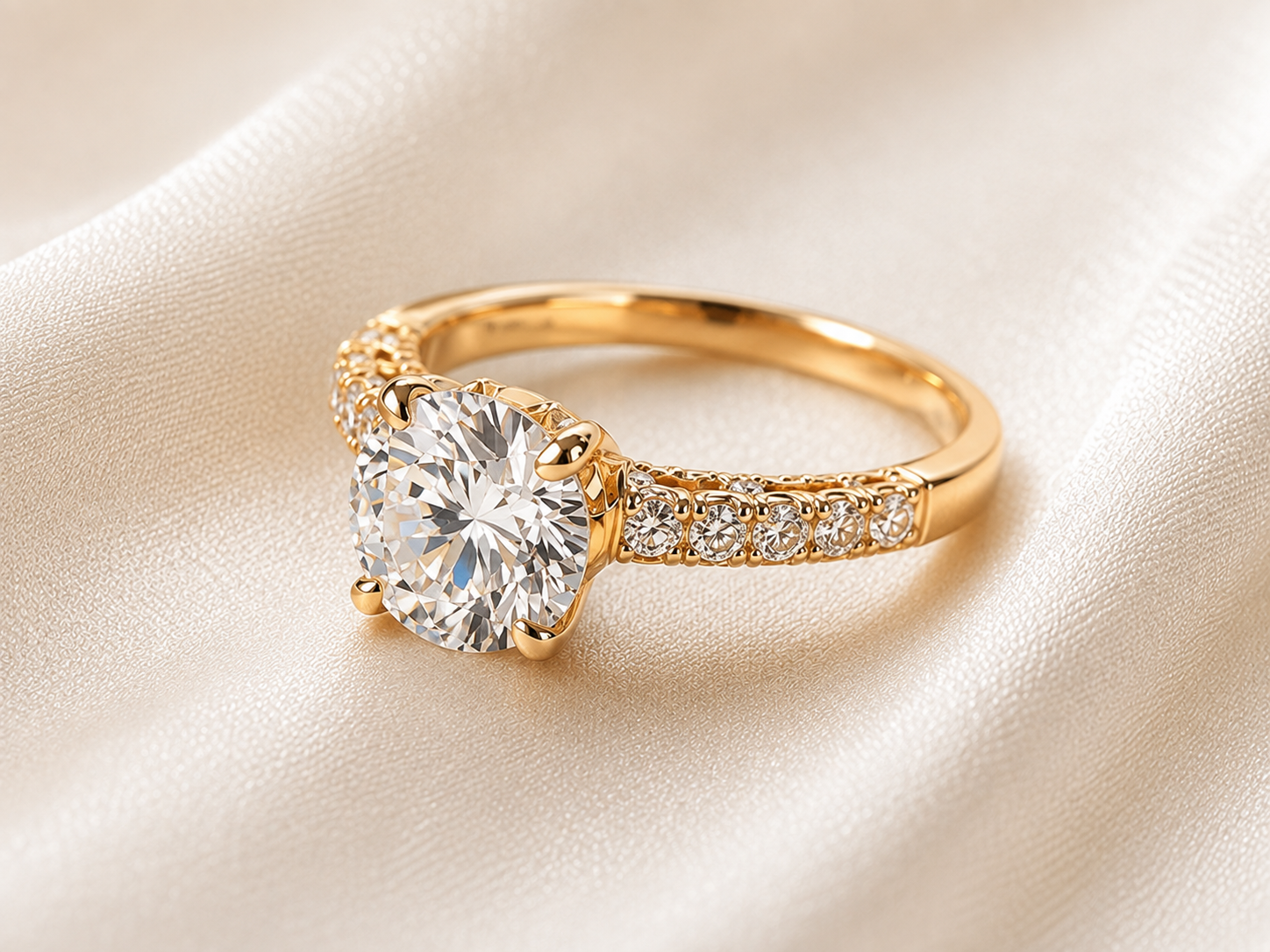 The Aurelia Ring 14K Yellow Gold Round Lab-Grown Diamond Pavé Engagement Ring - Image 4