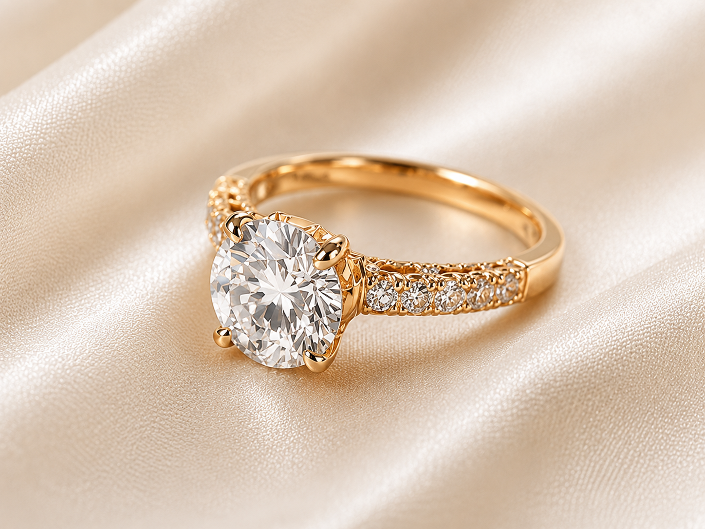 The Aurelia Ring 14K Yellow Gold Round Lab-Grown Diamond Pavé Engagement Ring - Image 3