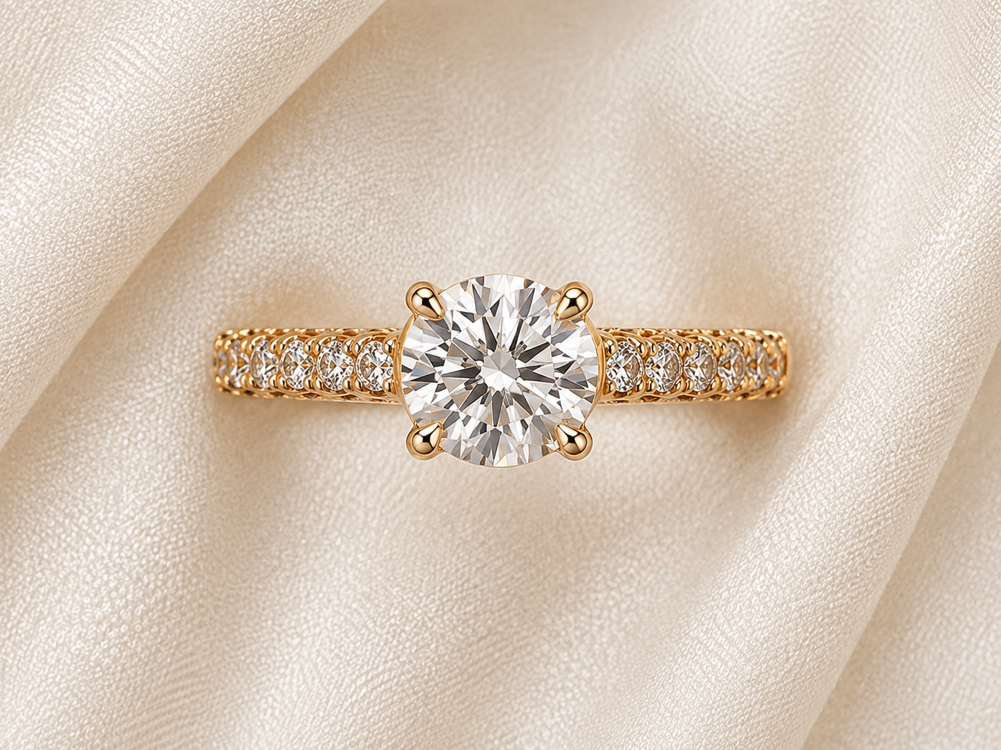 The Aurelia Ring 14K Yellow Gold Round Lab-Grown Diamond Pavé Engagement Ring - Image 2
