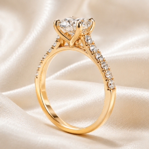 The Aurelia Ring 14K Yellow Gold Round Lab-Grown Diamond Pavé Engagement Ring