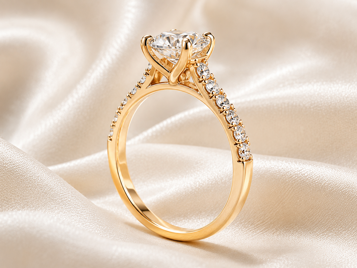 The Aurelia Ring 14K Yellow Gold Round Lab-Grown Diamond Pavé Engagement Ring